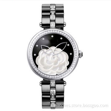 2014 New Luxury High-quality Ceramic Fashionable Diamond Watches, Waterproof, Women, Shell Carving